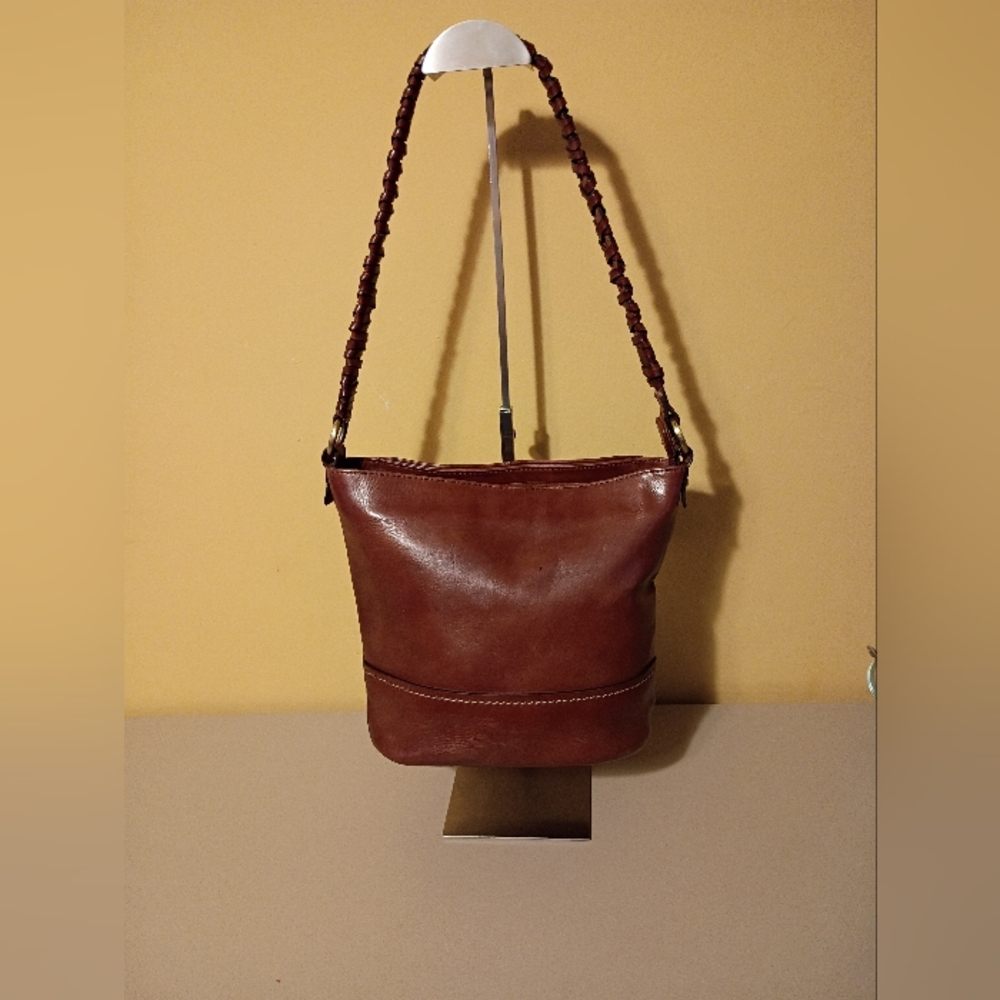 Brown Leather Medium Size Bag With Braided Shoulder Strap